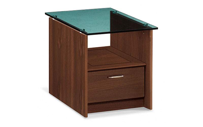 목재 전화대 (그린 유리 상판)